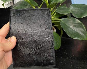Blue Navy/Black Genuie Ostrich Leather Credit Card Holder , Handmade Slim Wallet, Money Clip, Gift's