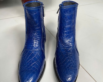 Luxury green Genuine Alliiigaaatoor hornback skin Boots for Men,Handmade custom Ankle Boots, Premium Exotic Leather Dress Boots,Gift for him