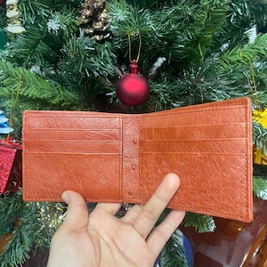 Pince à billets double face en cuir d'autruche véritable marron, portefeuille à deux volets en cuir d'autruche véritable marron, carte de luxe, cadeaux pour lui, homme