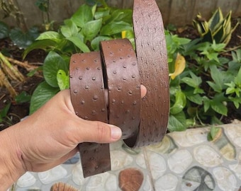 Genuine Ostrich Leather Belt: Brown, Wide 1.5" (3.8cm)