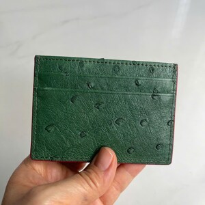 Tarjetero de piel de avestruz auténtica VERDE/tarjetero de visita/tarjetero minimalista de piel con RIFD/regalo para él y ella