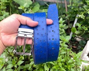 Genuine Ostrich Leather Belt: Men's/Women's Wide Belt, Silver Buckle