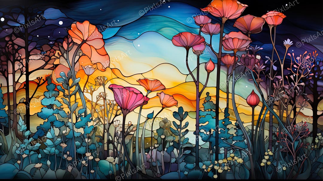 Digital Art Vibrant Stained Glass Landscape Digital Download High ...