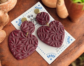 Talavera style Ruby Red Earrings
