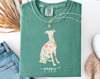 Custom Greyhound Shirt, Personalized Floral Dog Mom Shirt, Cottagecore Boho Tee, Greyhound Gift For Her, Gift for Dog Lover, Dog Name Shirt