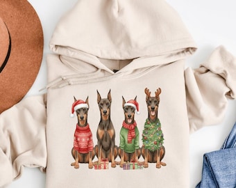 Doberman Christmas Hoodie, Doberman Mom Gift, Dog Lover Xmas Pullover, Holiday Doberman Sweatshirt, Funny Dog Christmas Gift