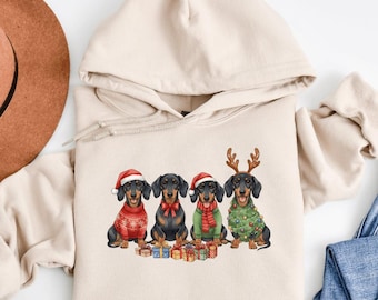 Dachshund Christmas Hoodie, Dachshund Lover Gift, Wiener Dog Holiday Sweatshirt, Funny Dog Mom Christmas Gift, Cute Dachshund Xmas Hoodie
