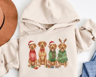 Vizsla Christmas Hoodie, Funny Dog Lover Holiday Gift, Vizsla Owner Xmas Sweatshirt, Dog Mom Gift, Cute Vizsla Ugly Sweater Hoodie