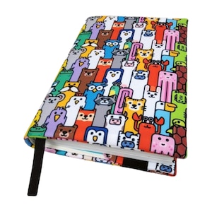 Animal Icons Parade Book Cover, Waterproof Adjustable Book Protector, Padded Cover for Paperback and Hardcover Book, Book Lover Gift  | Nuva