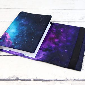 Dark Cosmos Fabric Book Cover – Adjustable Wrap-Around with Pocket for Notes | Gift for Star Gazers & Quiet Readers