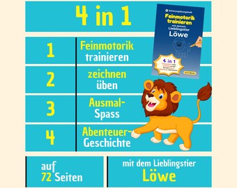 Feinmotorik Schwungübungen Übungsheft Malbuch Kindergarten Vorschule Grundschule mit Löwen Vorbereitung auf das Schreiben ab 4 Jahren