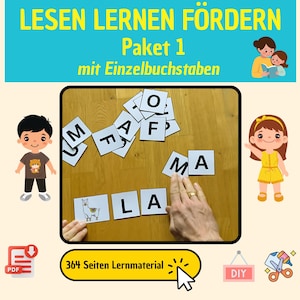 Language development Reading Learning letters German with flashcards Language cards Reading acquisition Support Primary school Preschool Gift
