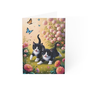 Tarjetas de notas de Tuxedo Kittens: perfectas para amantes de los gatos, notas de agradecimiento, Día de la Madre, amantes de los animales, celebraciones de primavera y más.