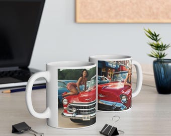 Retro Red Car Ceramic Mug - Classic Car Lover Gift