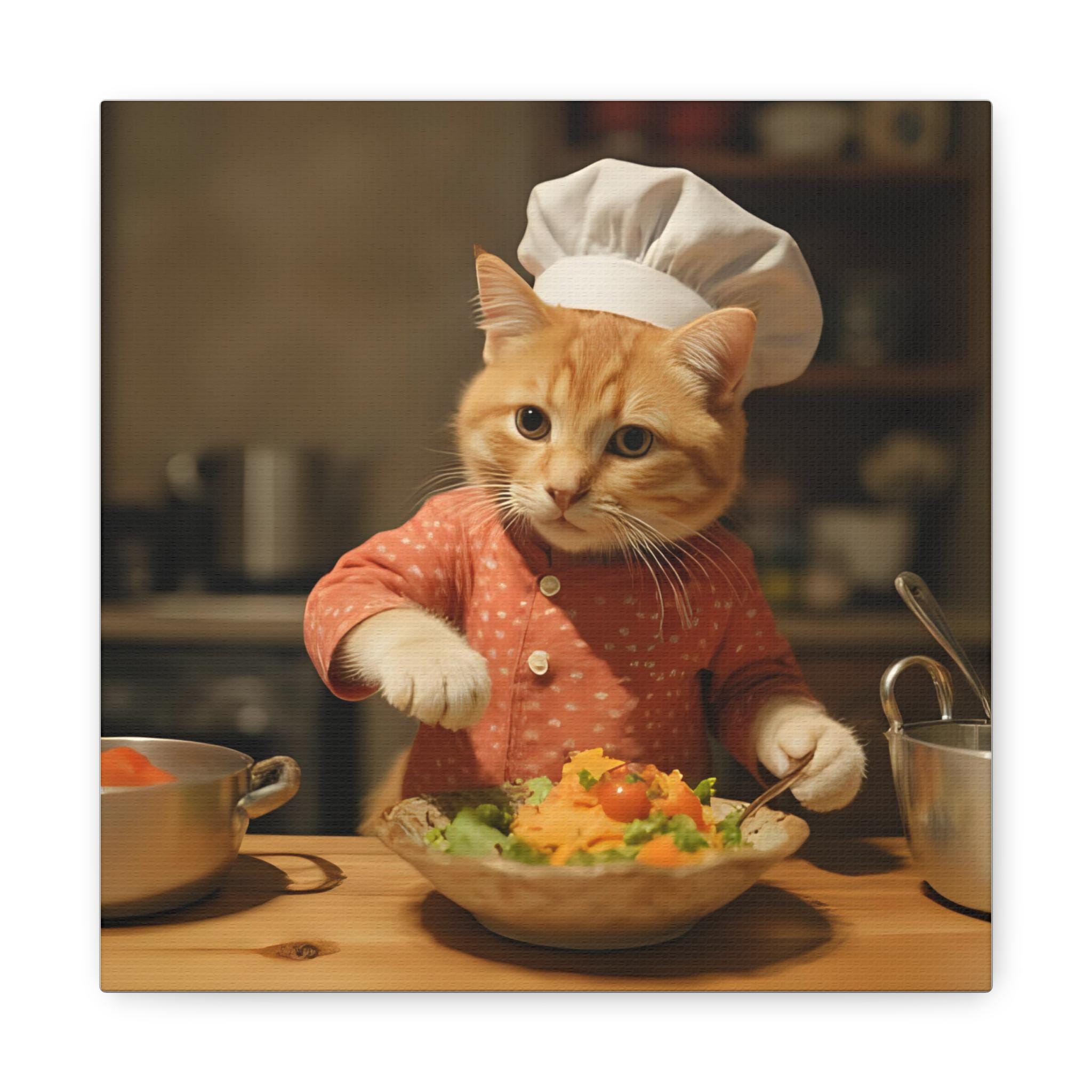 Adorable Chef Cat Illustration Canvas for Kitchen or Dining Room ...