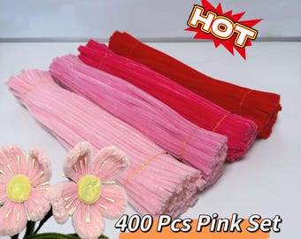 Pipe Cleaners Chenille Stems Color Set – Pink / Yellow / Purple / Blue / Green – 200PCS / 400PCS