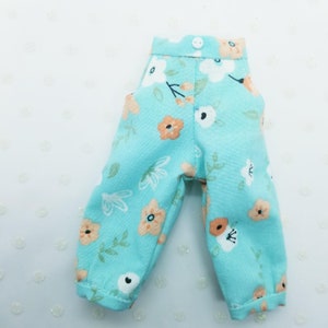 Cropped baggy trouser pants for Blythe Dolls, Blue, Greens and Pinks doll collectors, cotton pants for dolls Blue Floral