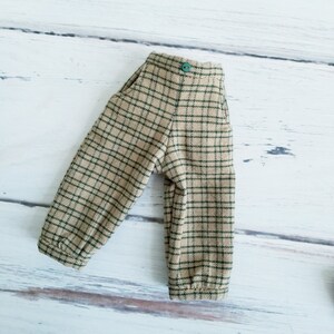 Cropped baggy trouser pants for Blythe Dolls, Blue, Greens and Pinks doll collectors, cotton pants for dolls Green Plaid