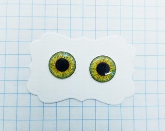 14mm Resin Blythe doll eye chips (R10), green and yellow Irises