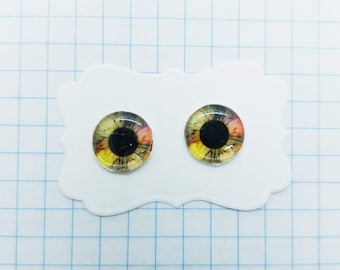 14mm Resin Blythe doll eye chips (F21), Orange Yellow Brown Bursts