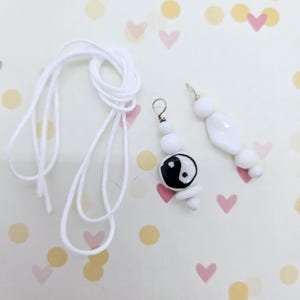 Ying Yang black white Beaded Blythe Doll Pull String Charm