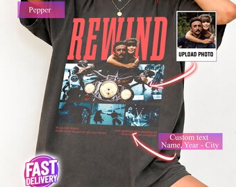Custom Rewind Retro Graphic Tee, Vintage Photo Shirt, Comfort Colors Unisex T-Shirt