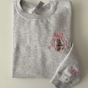 Personalized Embroidered Bunny Sweatshirt | Vintage Bow, Easter Gift