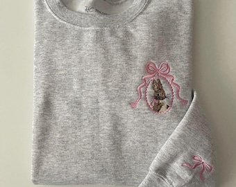 Personalized Embroidered Bunny Sweatshirt | Vintage Bow, Easter Gift