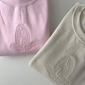 Virgin Mary Embroidered Sweatshirt | Religious Crewneck | Faith Based Pullover | Minimal Catholic Sweater | Virgen De Guadalupe
