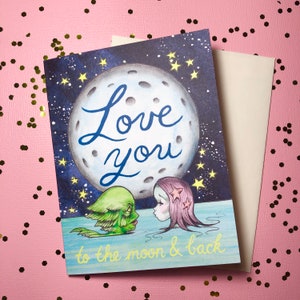 Love You To The Moon - carte de voeux vierge 4 1/4" x 5 1/2" par Marybel Martin