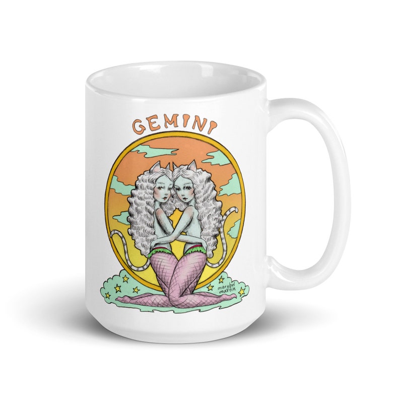 Gemini Coffee Mug - Gemini Gift - Zodiac Sign - Astrology Gift - 15 oz. Art Mug by Marybel Martin