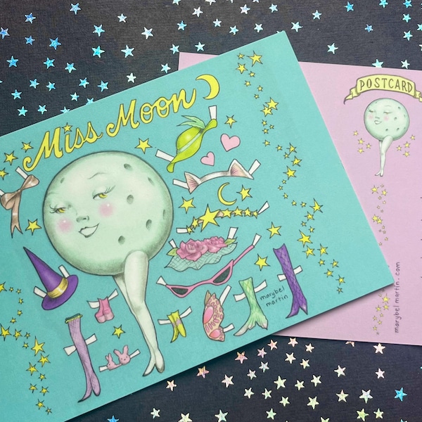 Miss Moon - postcard 4 x 6" by Marybel Martin