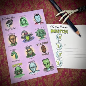 Die Sternzeichen als Monster - Postkarte - 4 x 6" von Marybel Martin