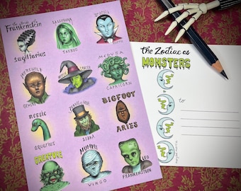 The Zodiac as Monsters - Postcard - 4 X 6" by Marybel Martin - Etsy