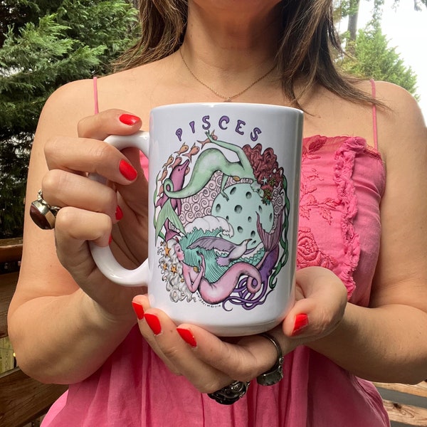 Pisces Coffee Mug - Pisces Gift - Zodiac Sign - Astrology Gift - 15 oz. Art Mug by Marybel Martin