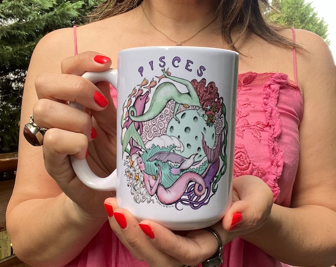 Pisces Coffee Mug - Pisces Gift - Zodiac Sign - Astrology Gift - 15 oz. Art Mug by Marybel Martin