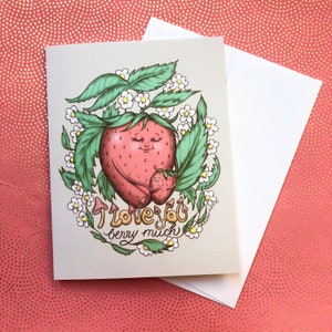 I Love You Berry Much- tarjeta de felicitación en blanco 4 1/4" x 5 1/2" por Marybel Martin