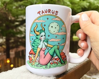 Taurus Coffee Mug - Taurus Gift - Zodiac Sign - Astrology Gift - Art Mug by Marybel Martin