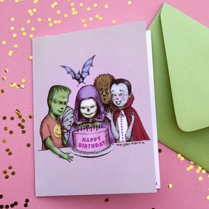 Feliz cumpleaños Darling Monster- tarjeta de felicitación en blanco 4 1/4" x 5 1/2" por Marybel Martin