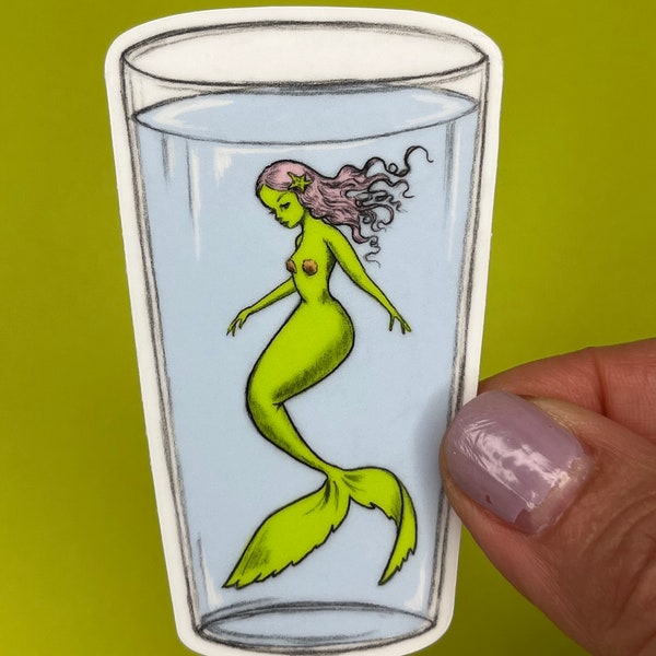 Mermaid in a Glass - vinyl sticker by Marybel Martin