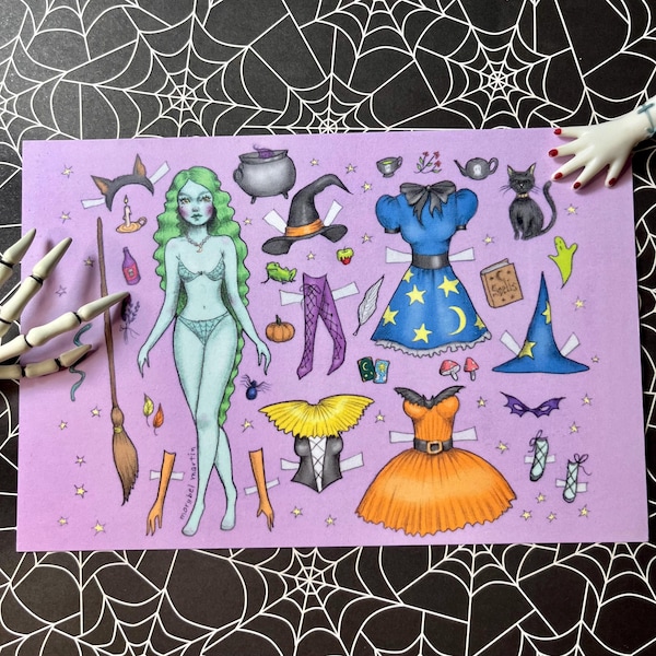 Witchy Paperdoll - postcard - 4 x 6" by Marybel Martin