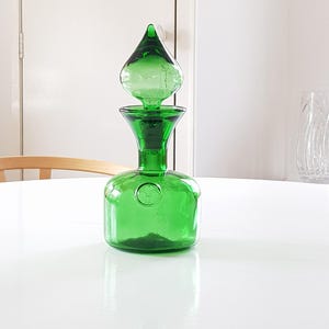 Vintage green blown glass carafe Art Nouveau
