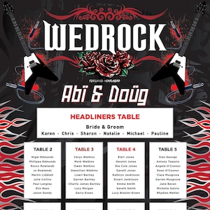 WEDROCK Rock N Roll bruiloft zitplaatsen tafelplannen - Rockers bruiloft, Rock n Roll bruiloft briefpapier, Rock n Roll bruid, bruiloft zitplaatsen grafiek