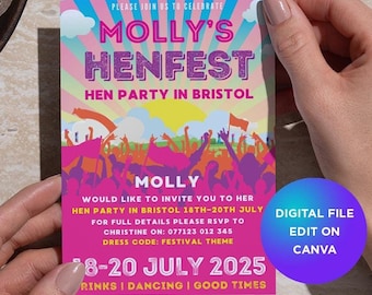 Editable Henfest ® Hen Party Invite  | Hen Bachelorette Party Canva Template | Hen Fest | Festival Hen Party Customisable Invitation