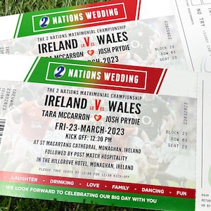 Rugby Ticket Wedding Invitations (Sample Pack) Rugby Sport Wedding Invites | Rugby Theme Wedding | Party Invitations