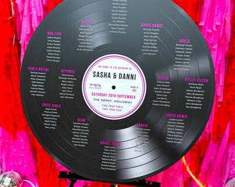 Vinyl Record Wedding Seating Plan - Large Vinyl Wedding Table Plan Chart - Music theme wedding table planner - Wedding Vinyl Record Sign