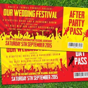 Wedfest Festival Hochzeit Ticket-Einladungen (Probepaket) | Festival Braut | Konzertkarten Einladungen | Festival-Eintrittskarten
