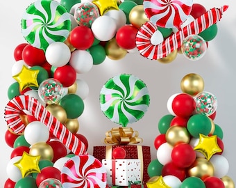Christmas Balloons Garland 96 Pieces Decorations Arch Kit ~  Candy Cane Foil Balloon Party Decorations