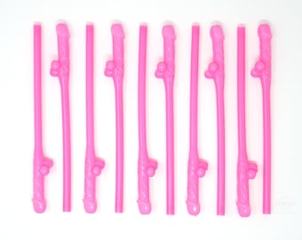 Paquete de 10 pajitas rosas para despedida de soltera ~ Pajitas novedosas para despedida de soltera ~ Accesorios para pajitas de fiesta, pajitas para beber...