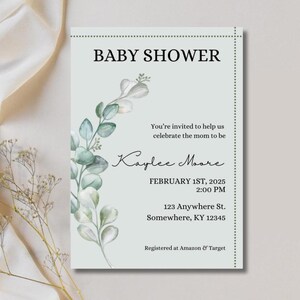 Invitation baby shower vert sauge